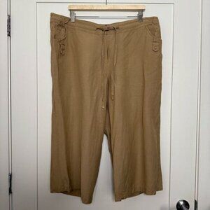Ashley Stewart Pants Womens Sz 20 W Tan Wide Leg Drawstring Pockets Linen Blend